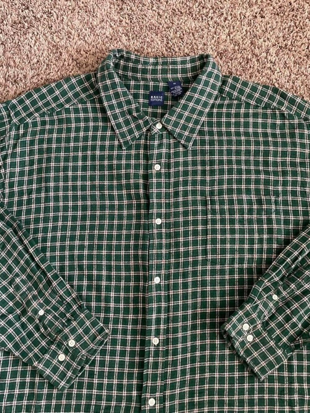 Basic Editions Plaid Flannel Button Down Shirt Longsleeve Collar - Big & Tall